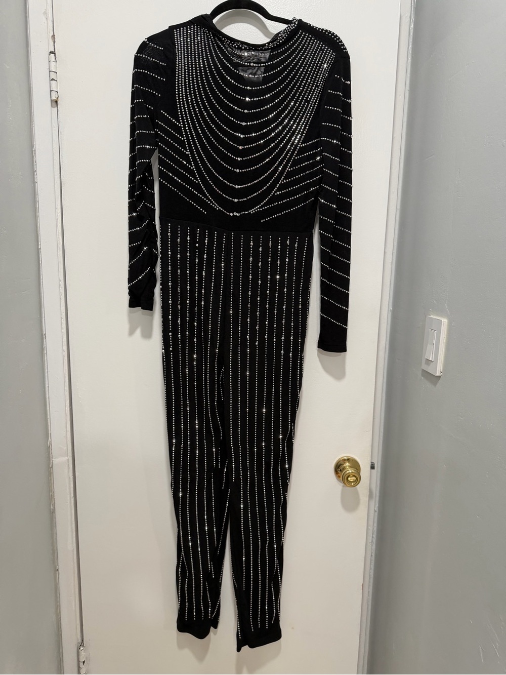 Black Embellished Long-Sleeve Jumpsuit